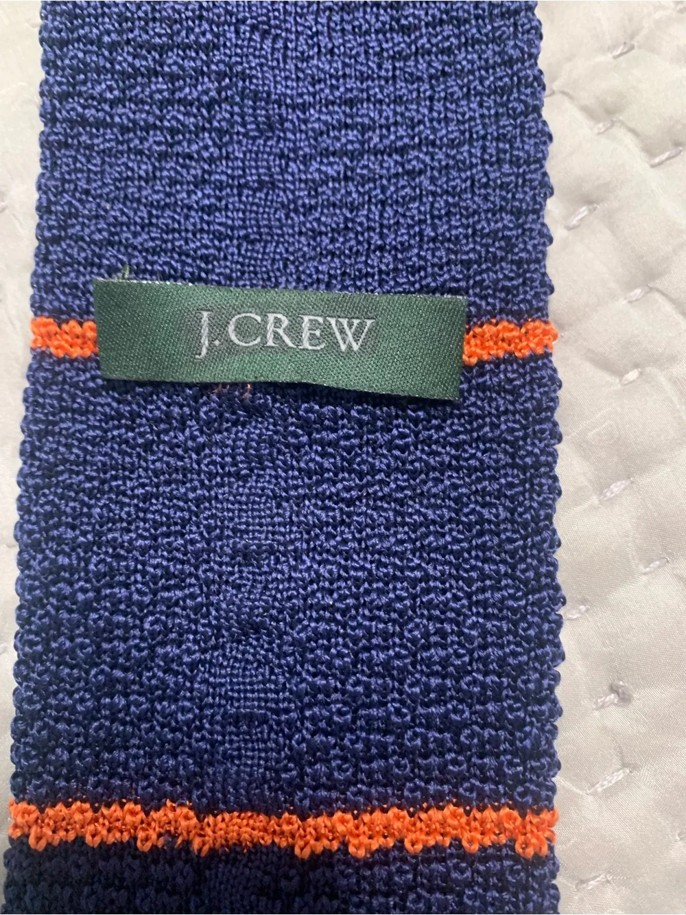 J. Crew Navy and Orange Striped Knit Tie